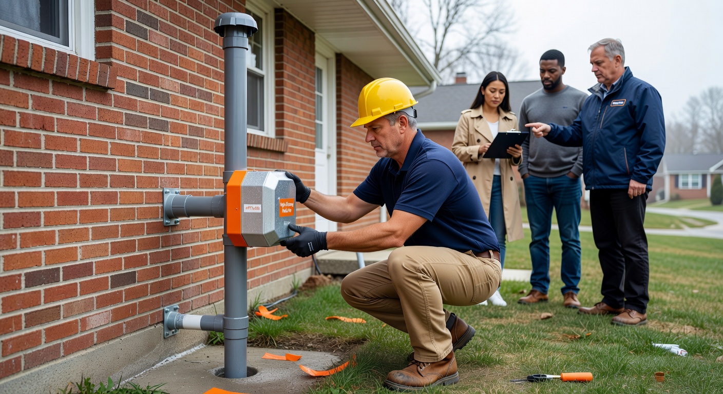 radon mitigation fan PVC pipe exterior installation