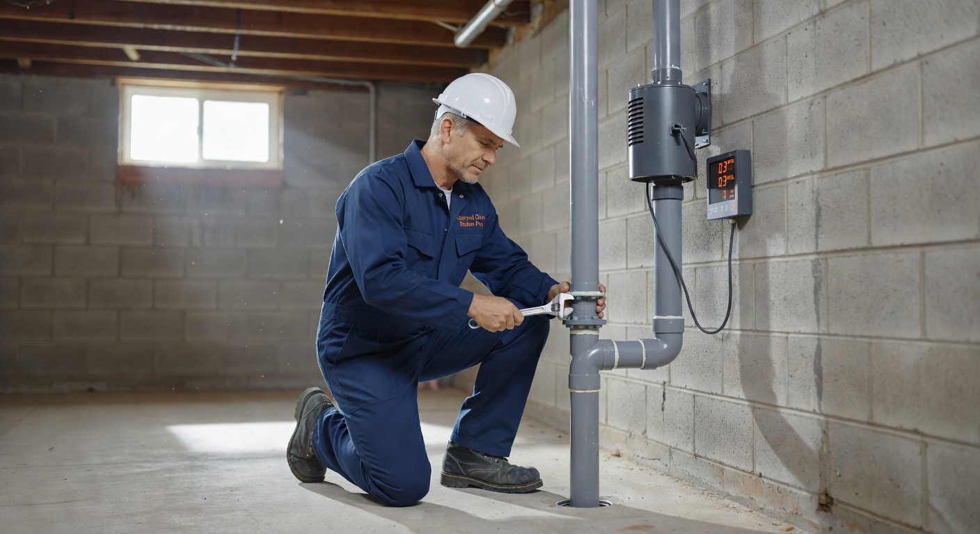 radon mitigation fan pipe basement Gahanna Ohio