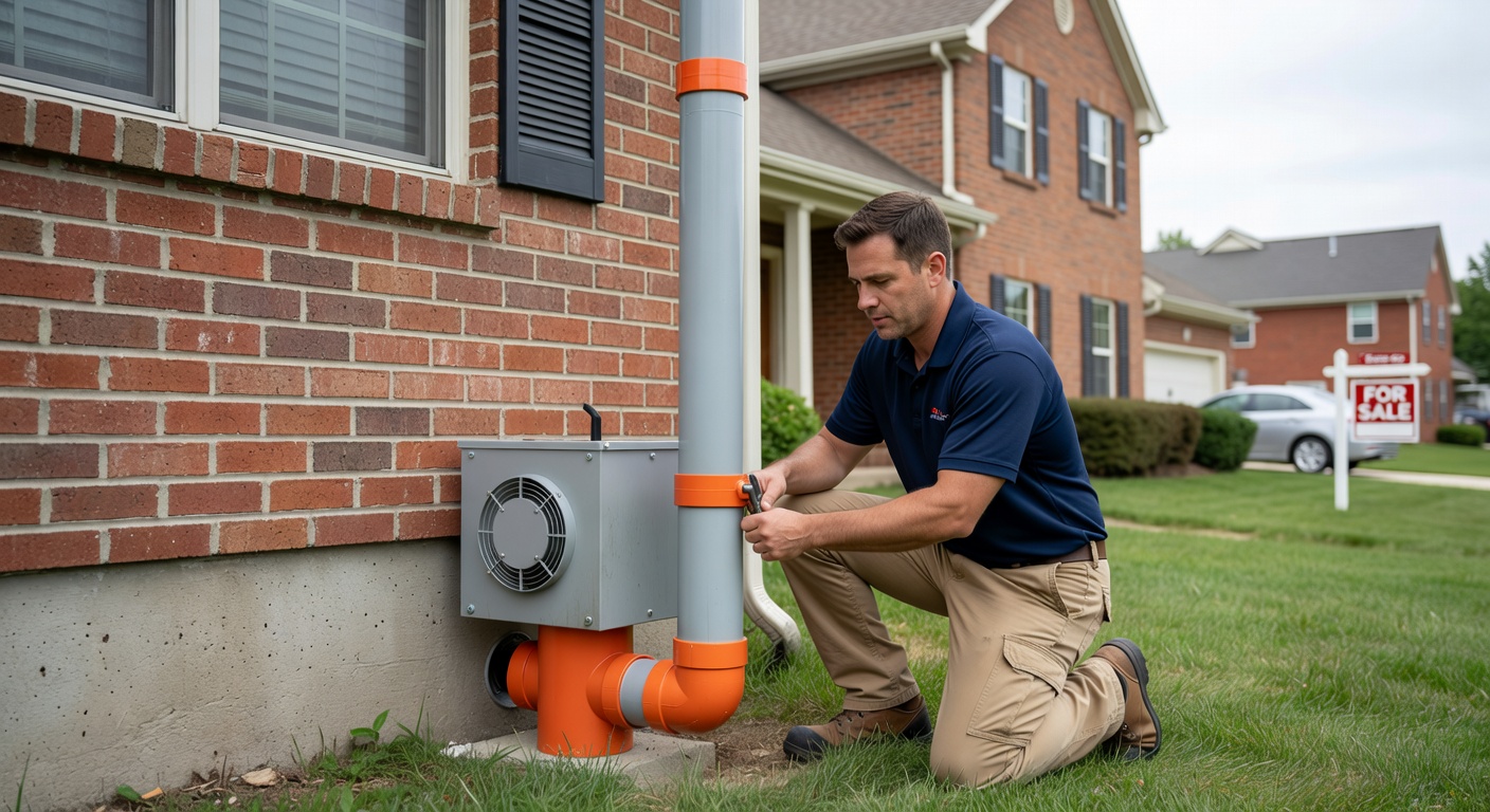 radon mitigation fan PVC pipe exterior home Ohio