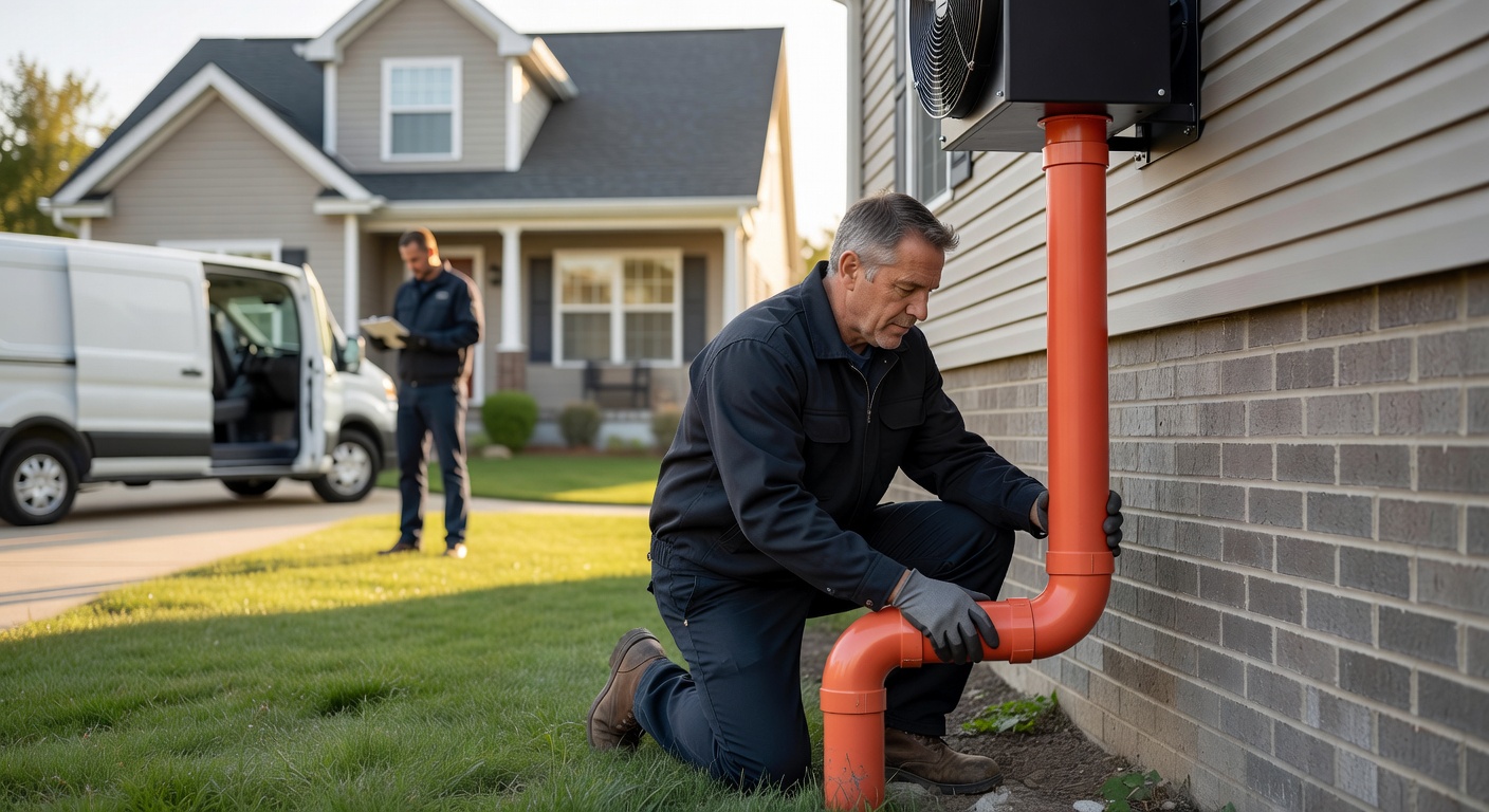 radon mitigation fan pipe exterior installation suburban home