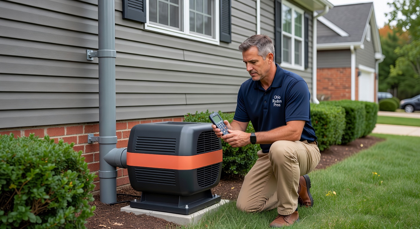 radon mitigation fan pipe exterior home