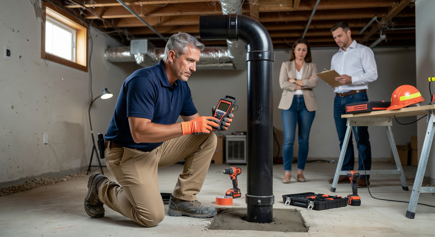 professional radon technician testing equipment Ohio home