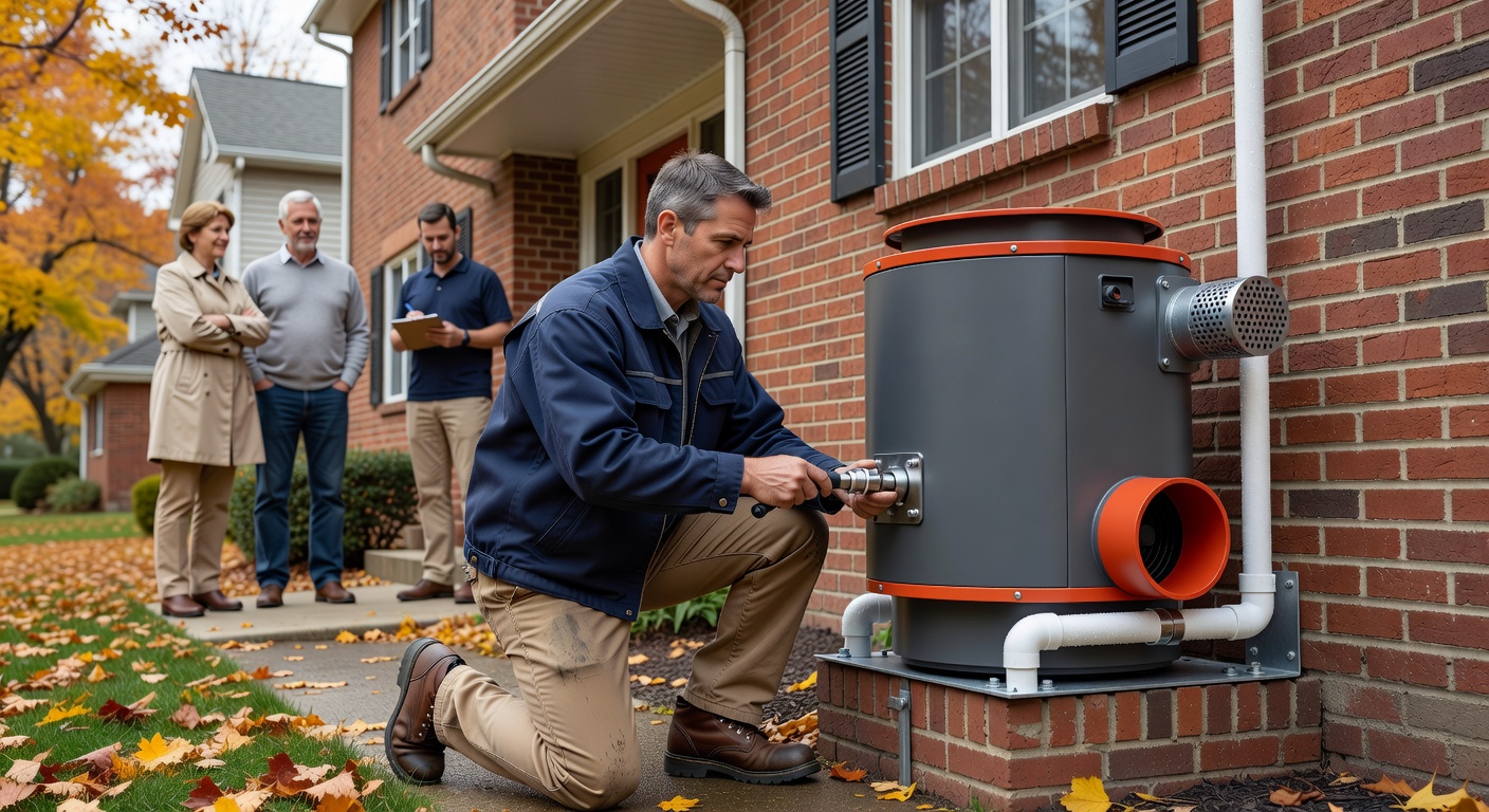 radon mitigation fan exterior installation residential home