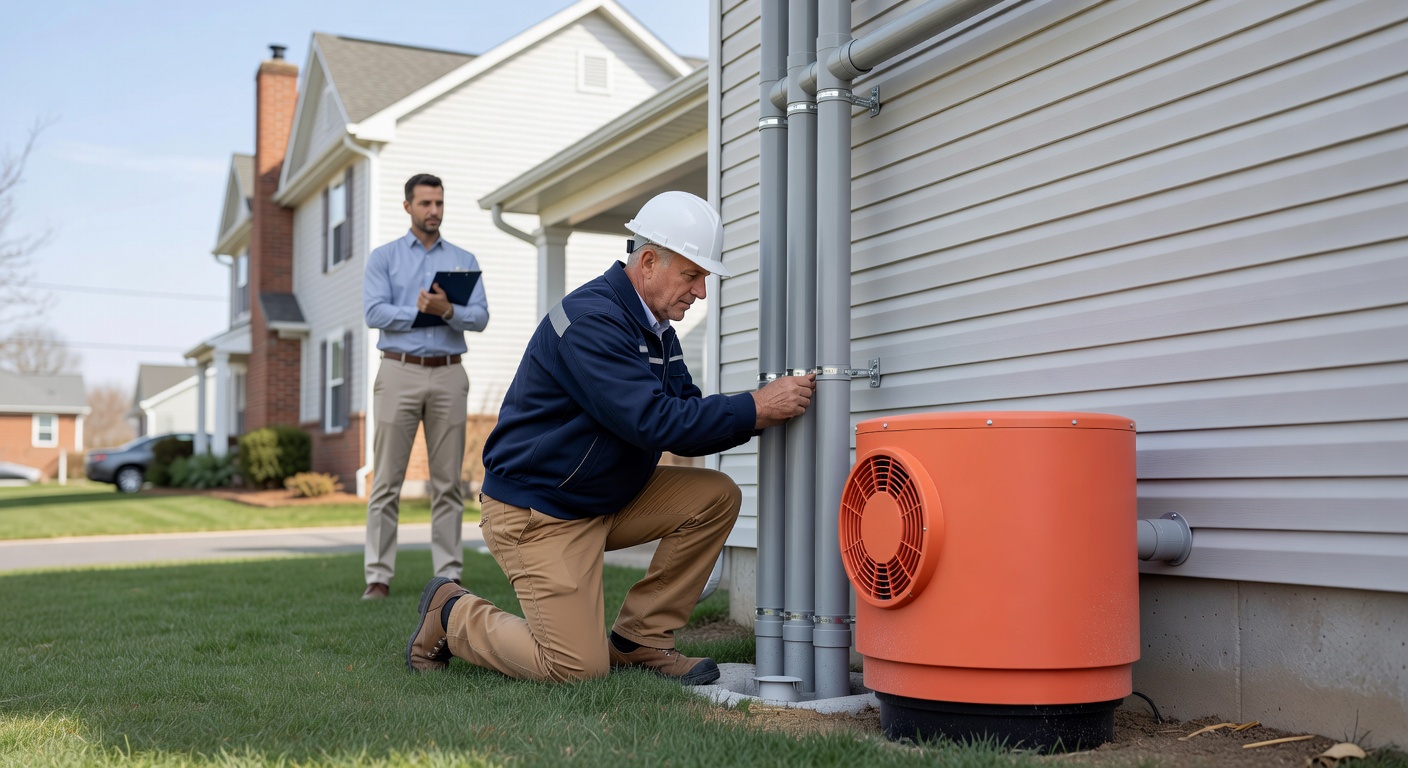 radon mitigation fan PVC pipe exterior installation