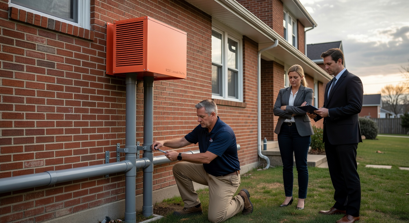 radon mitigation fan PVC pipe exterior Ohio home