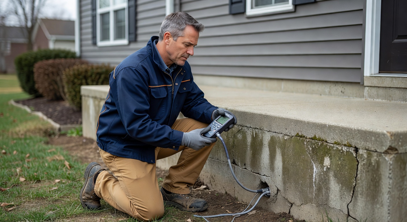 radon mitigation contractor inspecting home foundation Ohio