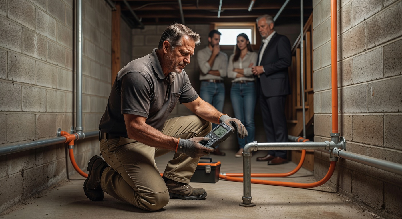 radon mitigation contractor inspecting basement Allen Ohio