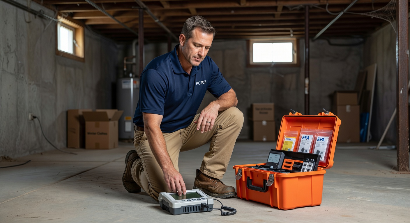 licensed radon technician testing equipment Ohio home
