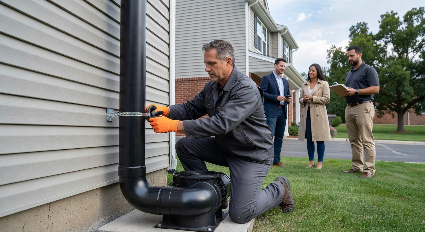 radon mitigation fan pipe exterior home installation