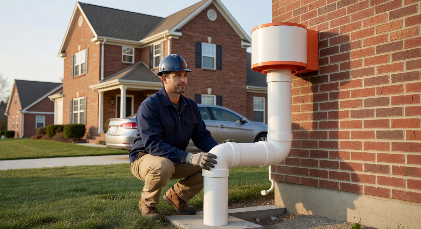 radon mitigation fan exterior pipe residential home