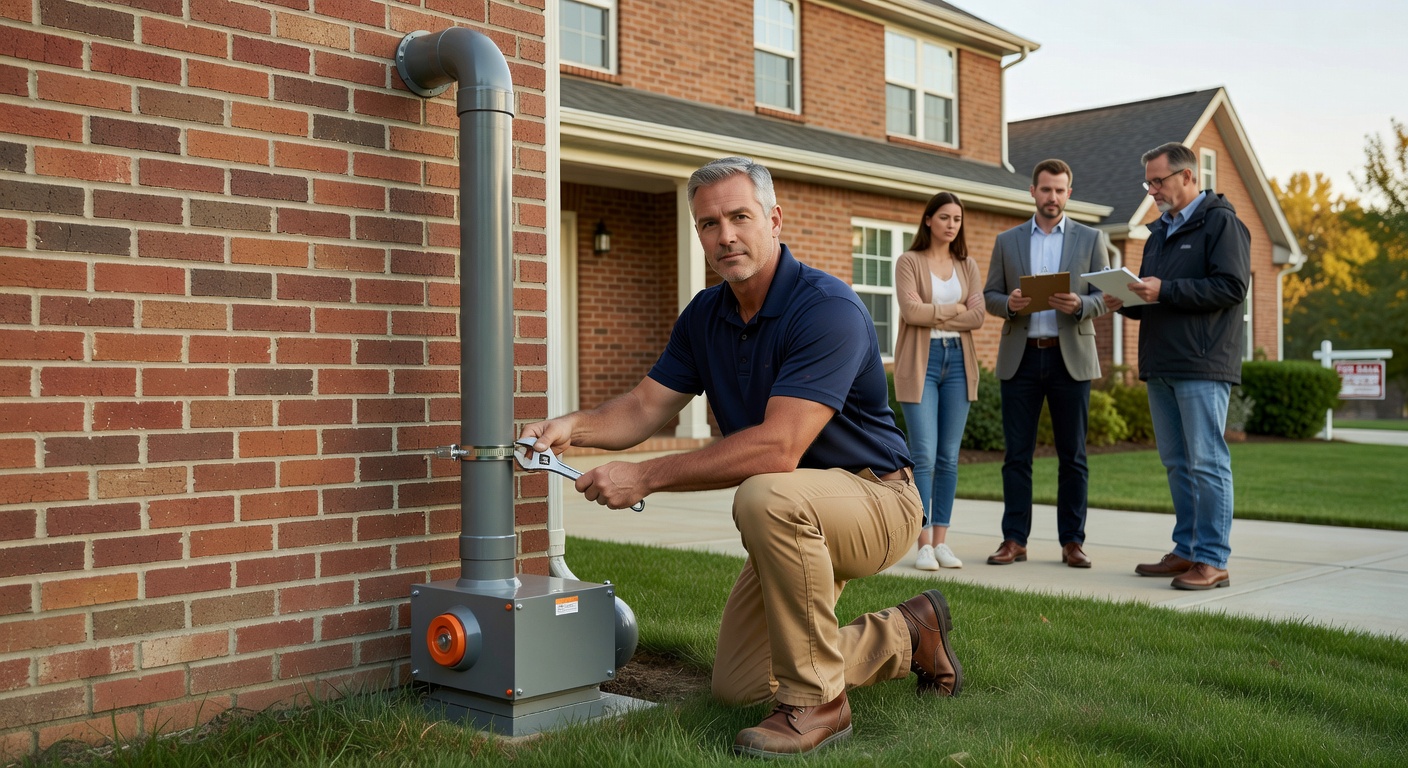 radon fan exterior pipe installation residential home