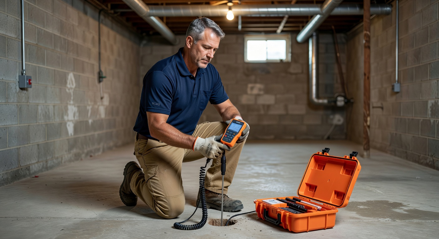 licensed radon mitigation contractor inspecting Ohio basement