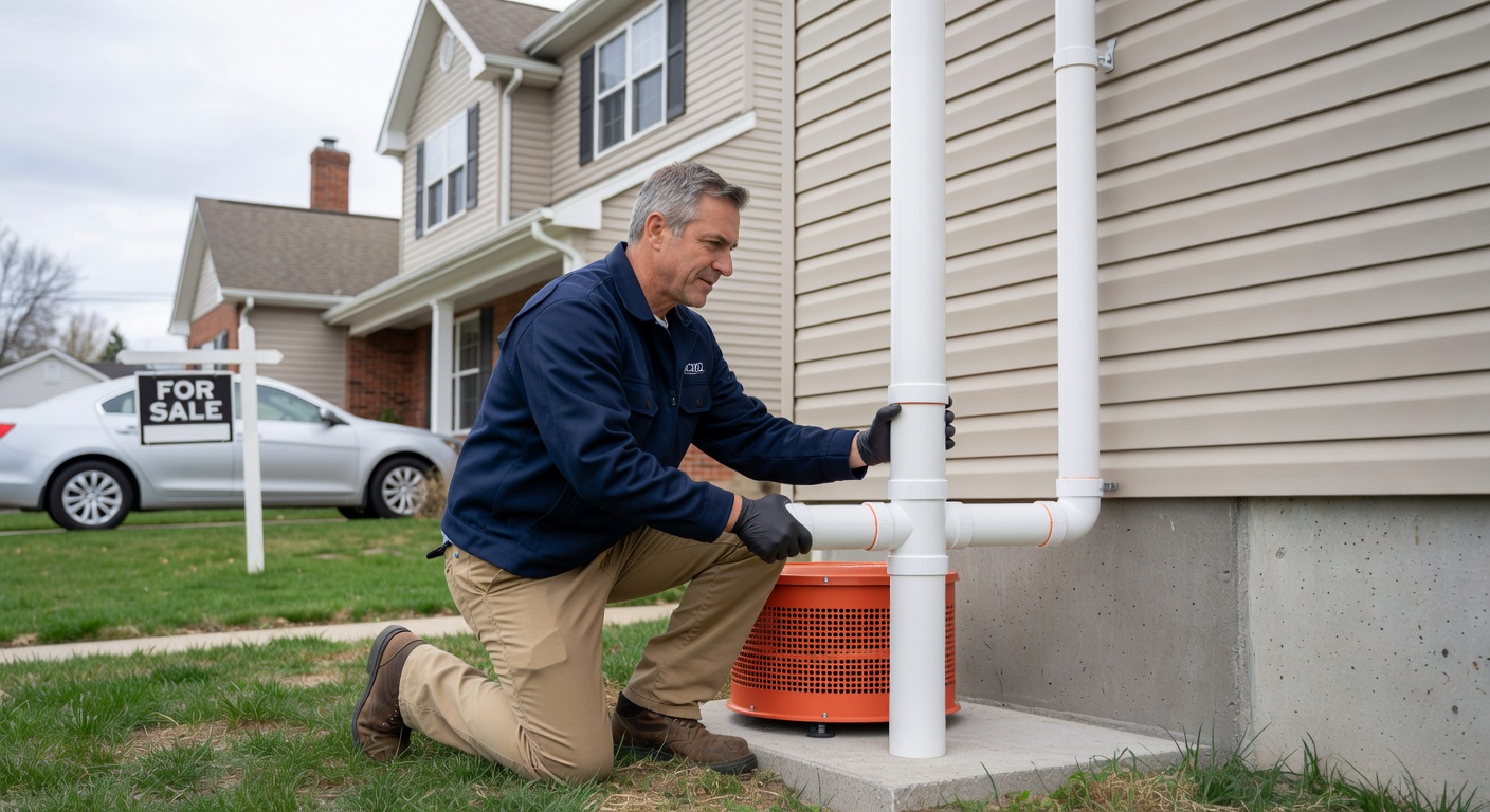 radon mitigation fan PVC pipe exterior installation
