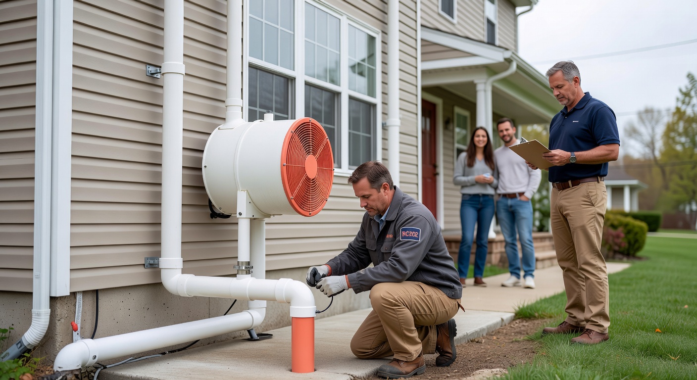radon mitigation fan PVC pipe exterior installation