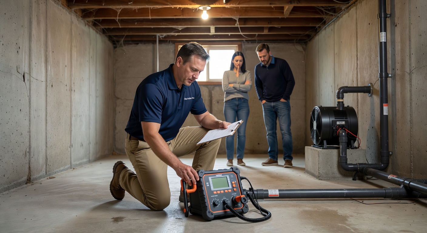 radon technician testing equipment continuous monitor Ohio home