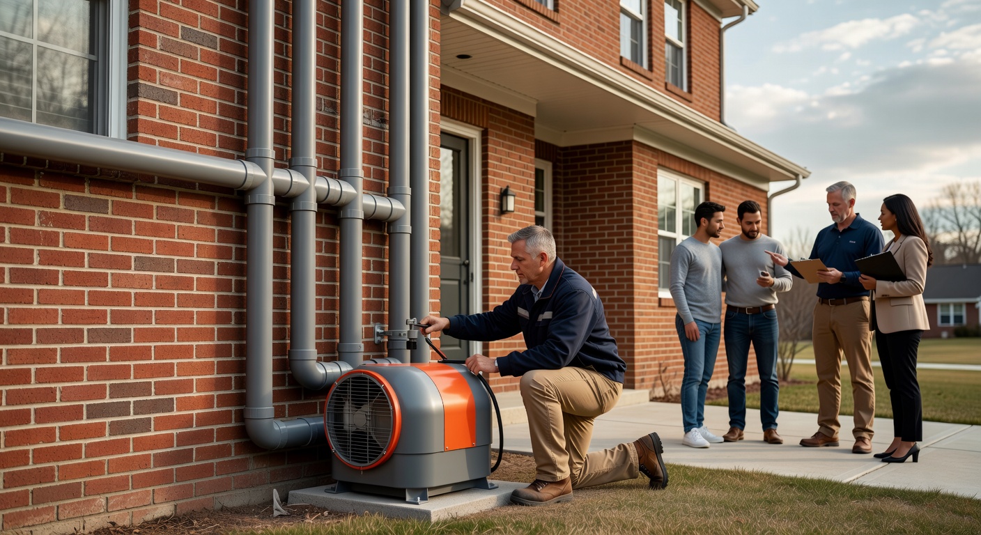 radon mitigation fan PVC pipe exterior Ohio house