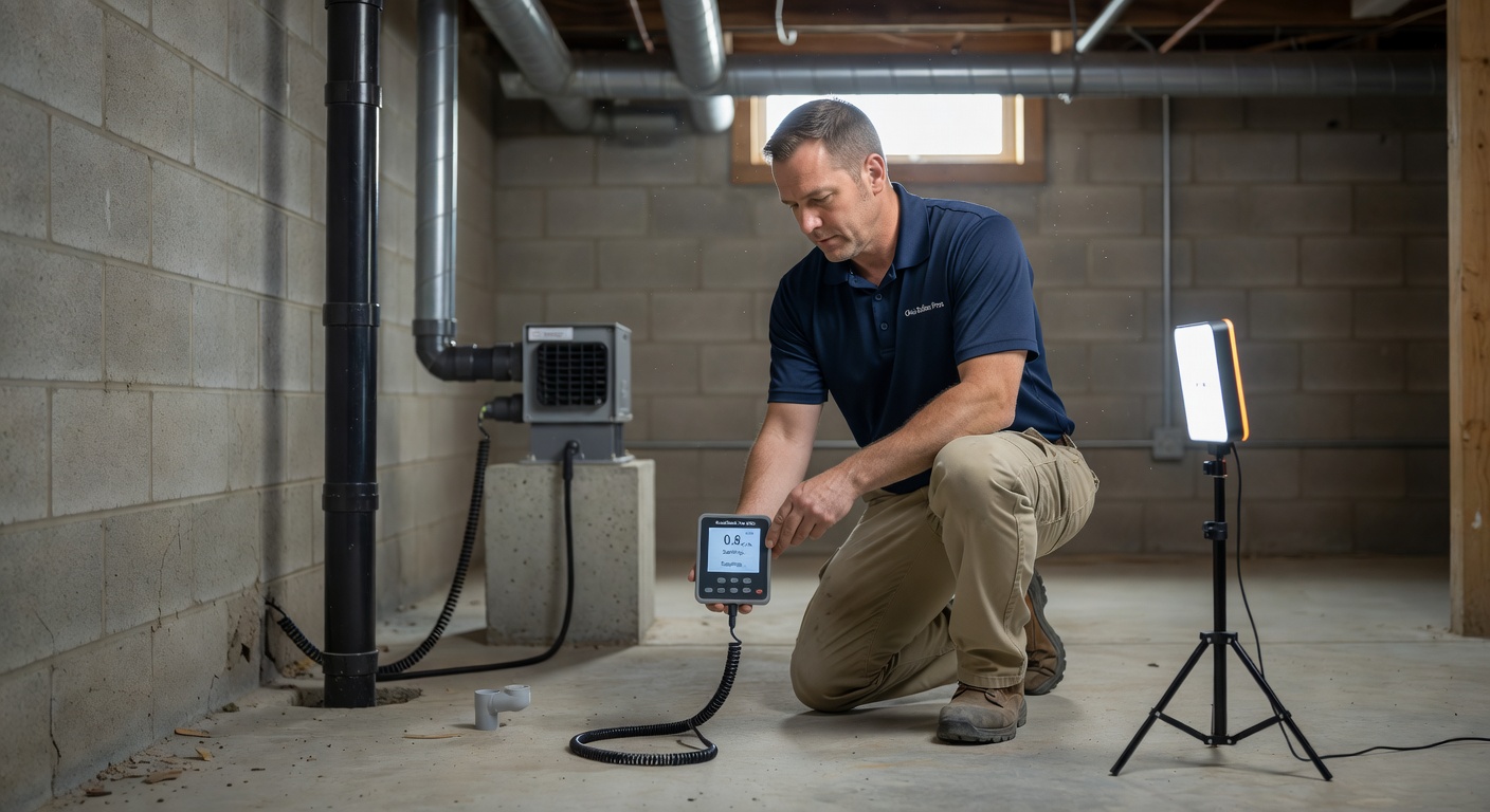 radon technician testing Amelia Ohio home basement