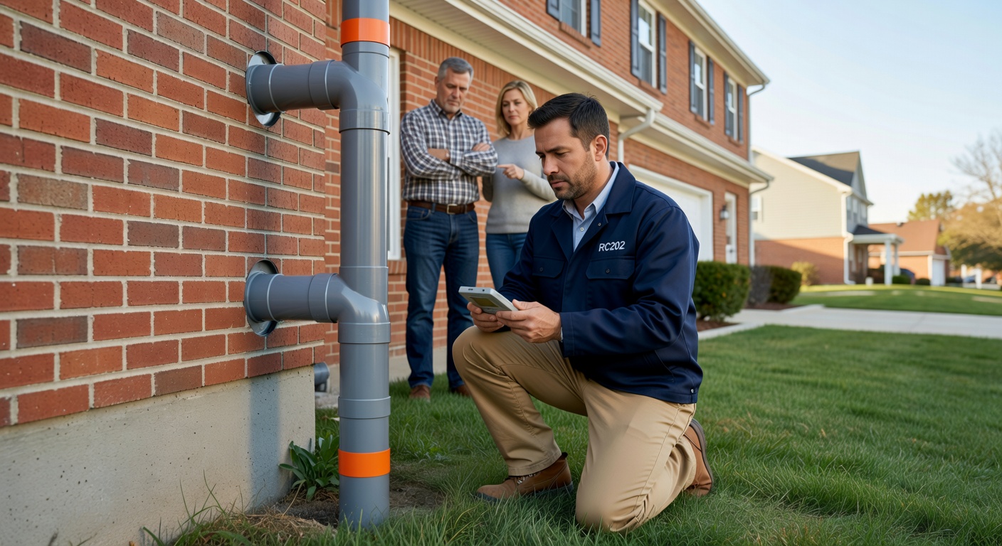 radon mitigation fan exhaust pipe Ohio house exterior