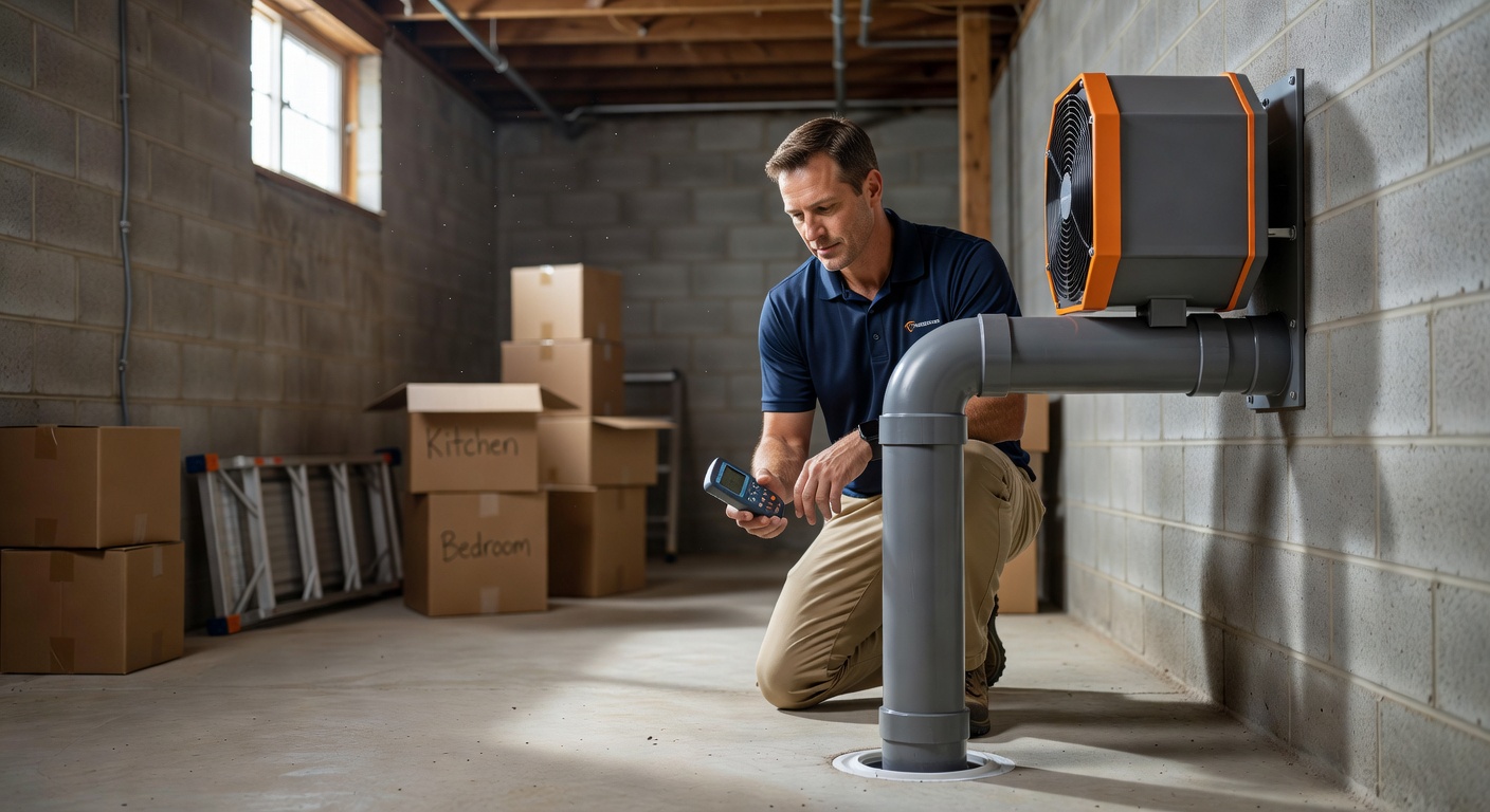 radon mitigation fan vent pipe basement professional