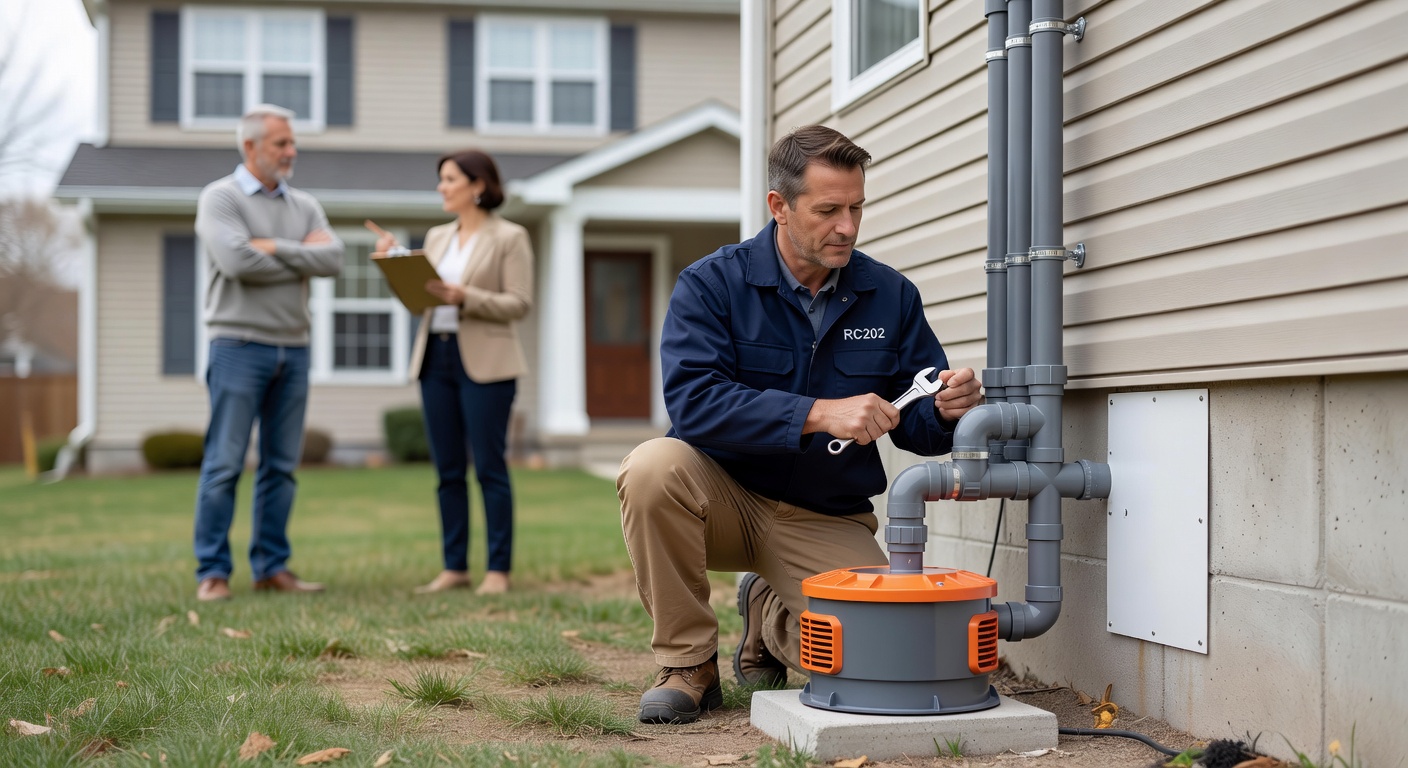 radon mitigation fan PVC system exterior installation