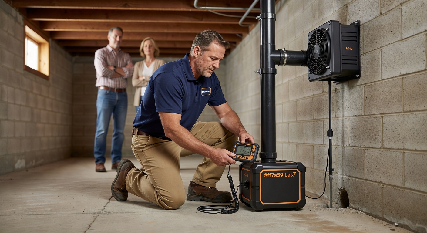 radon technician testing equipment home inspection