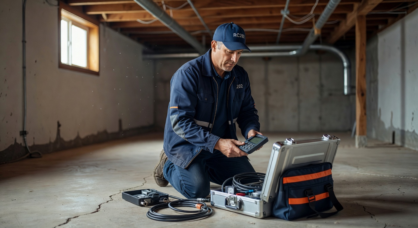 radon technician testing equipment basement diagnostic