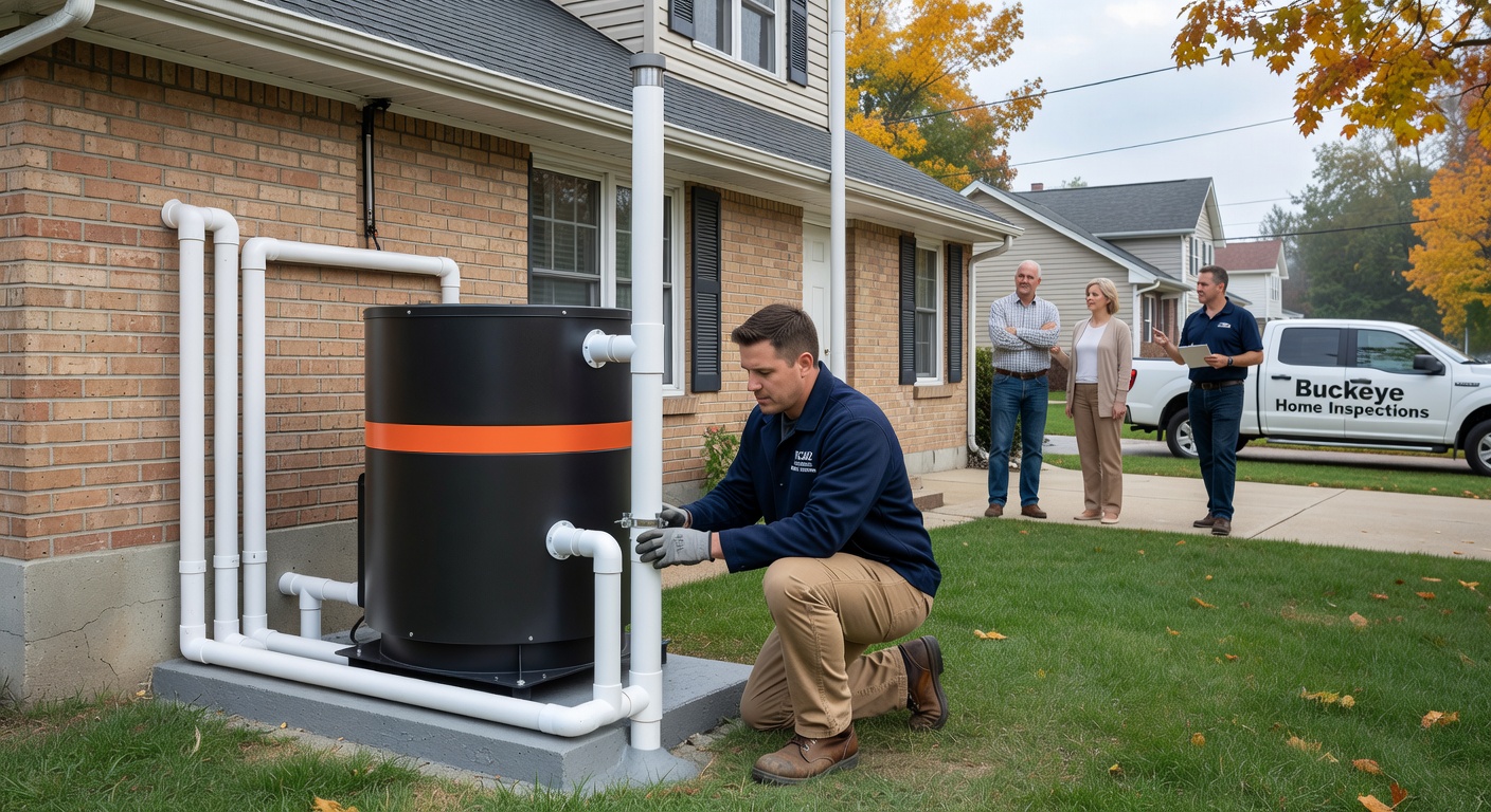 radon fan system exterior installation suburban home
