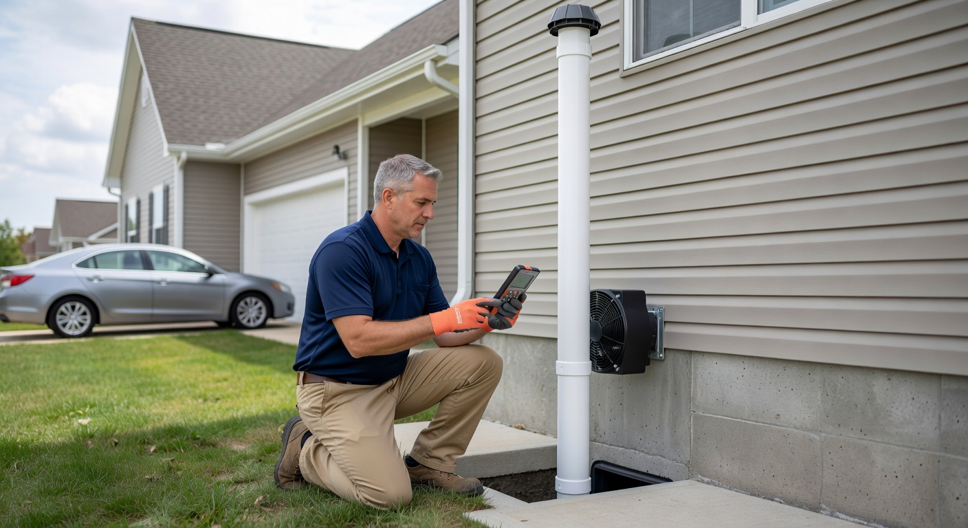 radon mitigation fan pipe exterior installation