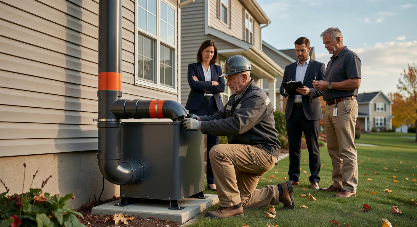 radon mitigation fan exterior pipe installation