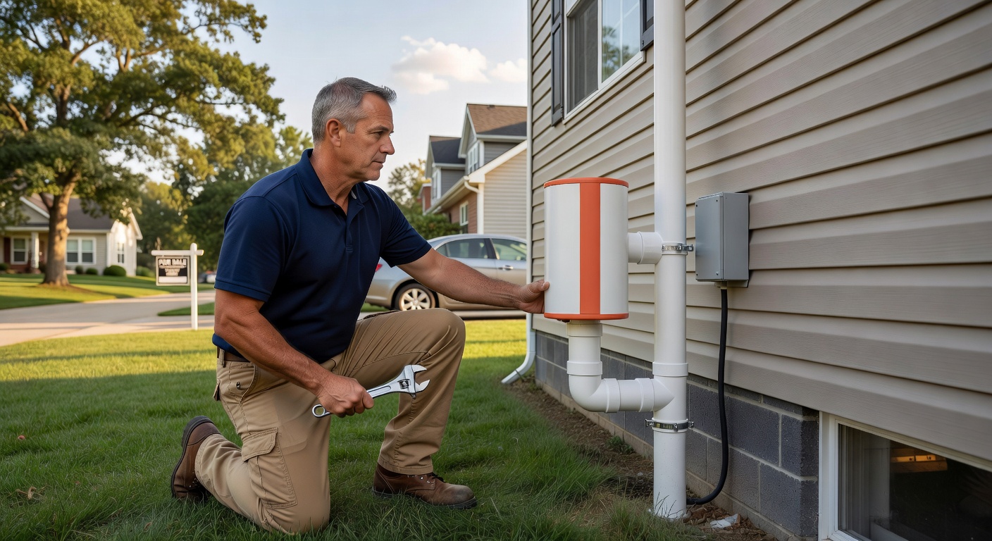 radon fan PVC pipe exterior installation residential