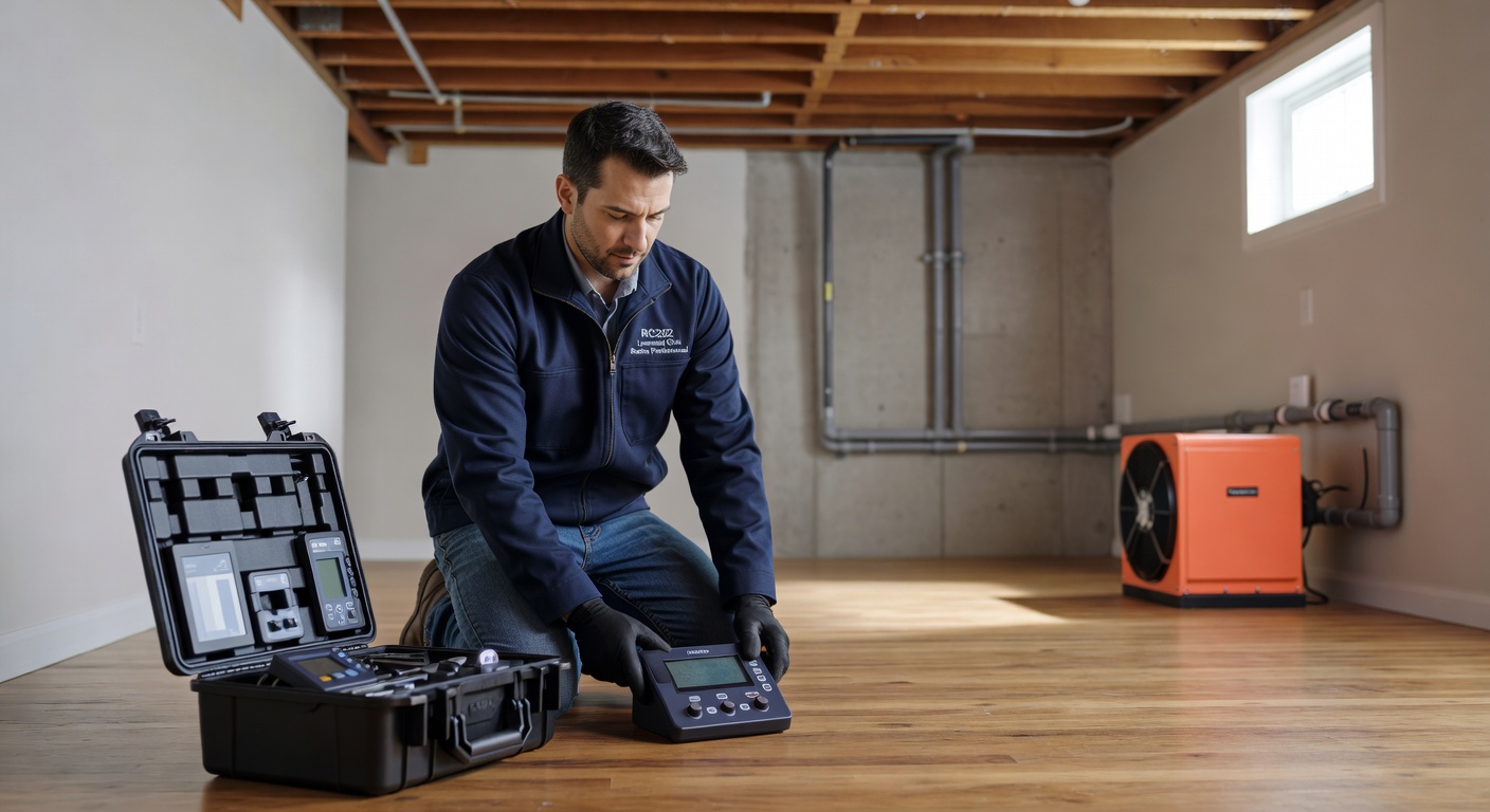 radon technician testing equipment New Haven Township Ohio home