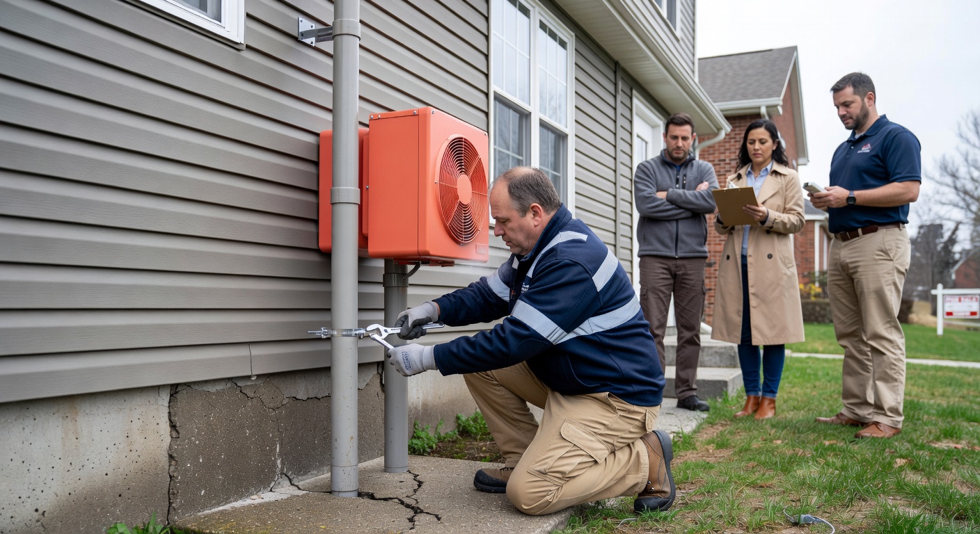 radon mitigation pipe fan installation residential exterior