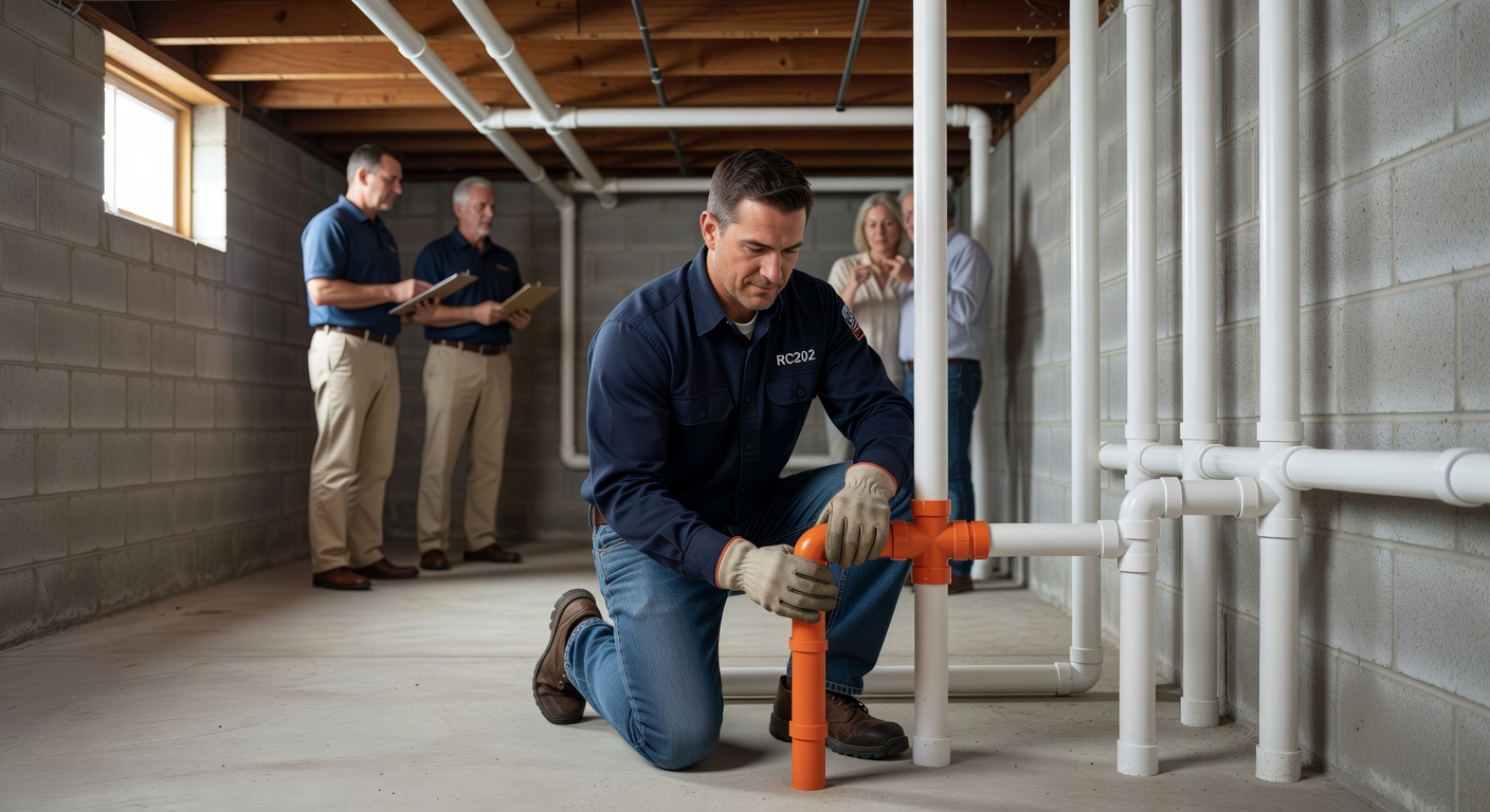 radon mitigation system PVC pipe installation basement
