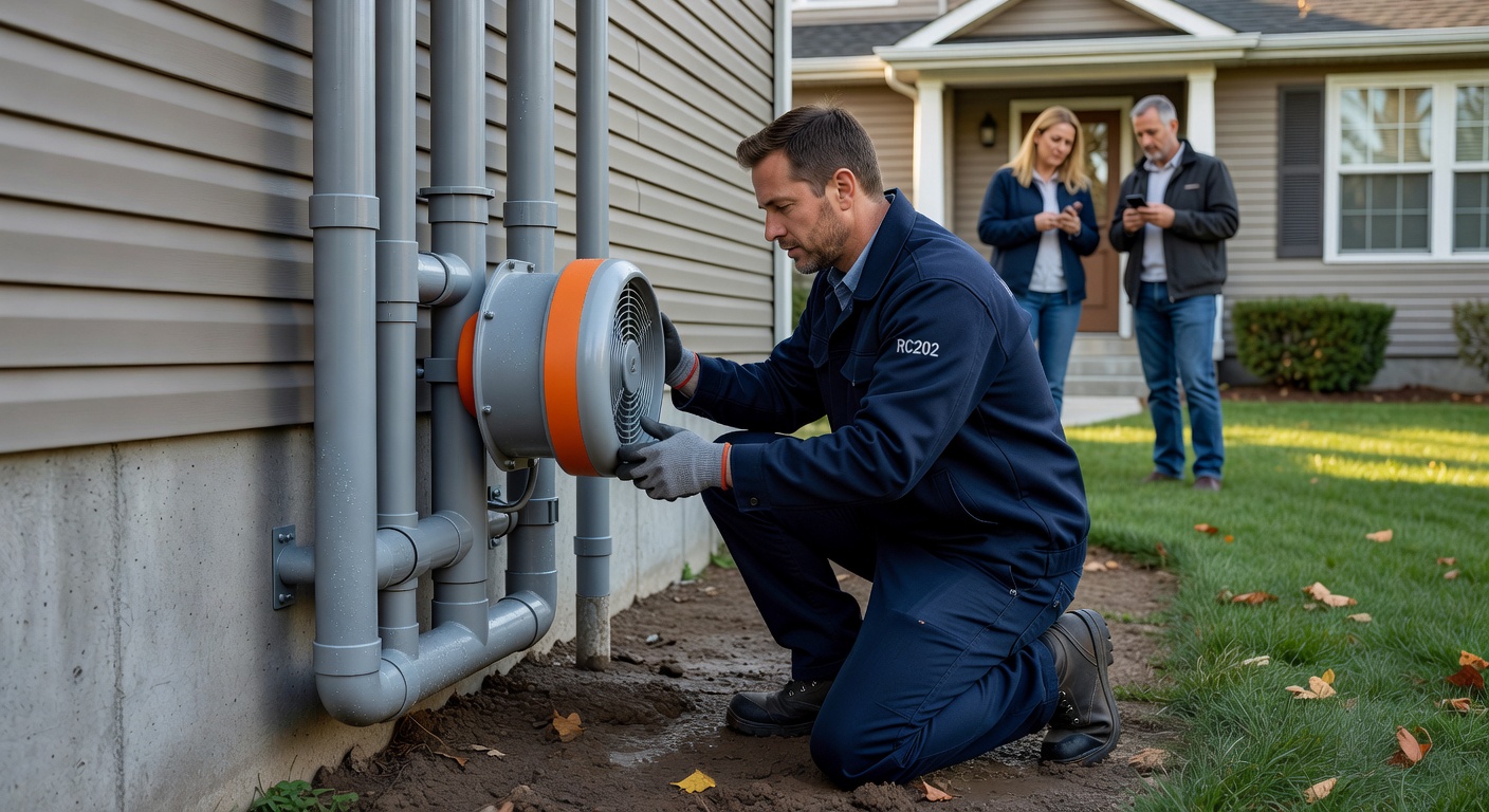 radon mitigation fan PVC pipe exterior installation