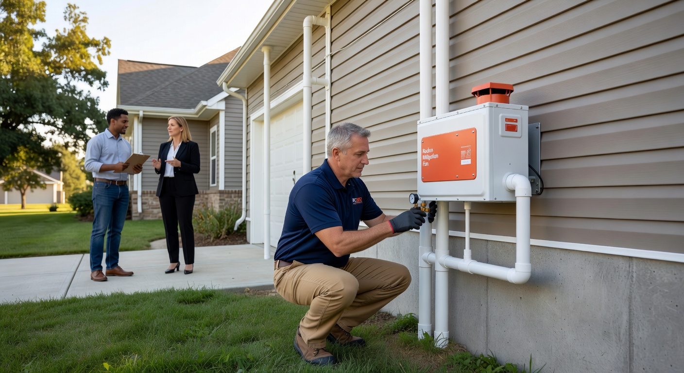 radon mitigation fan PVC pipe exterior home installation
