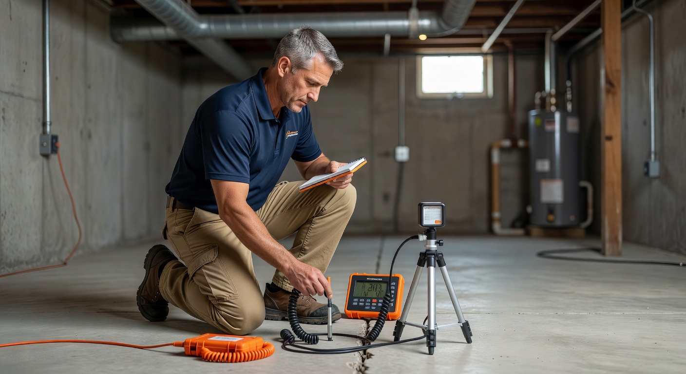 radon technician testing equipment home inspection