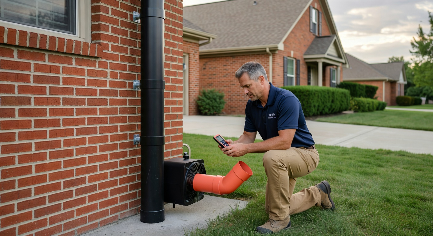 radon mitigation fan pipe exterior Ohio home
