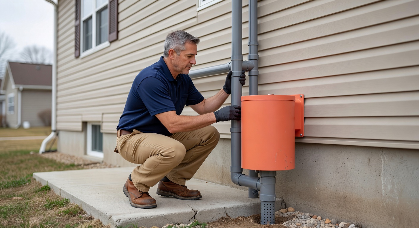 radon mitigation fan PVC pipe exterior home installation