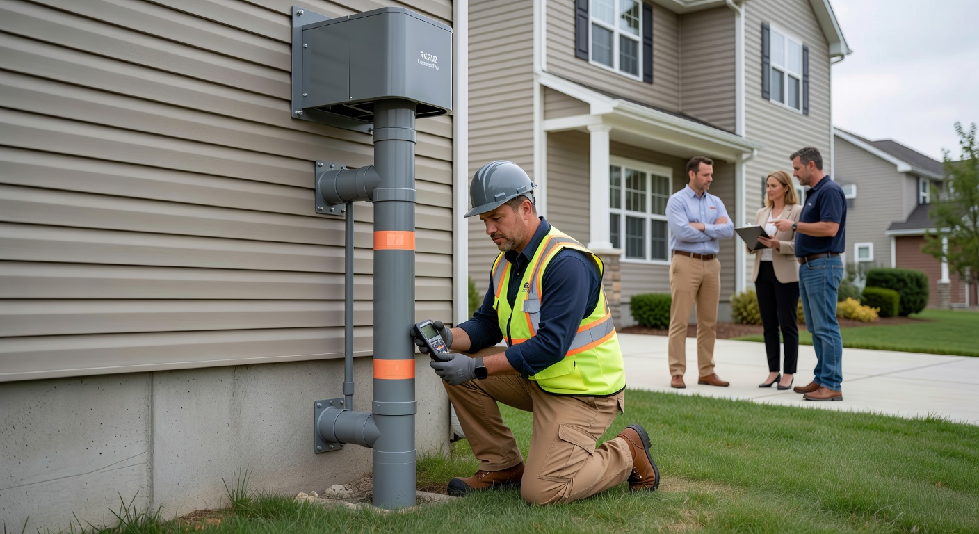 radon mitigation fan vent pipe exterior home