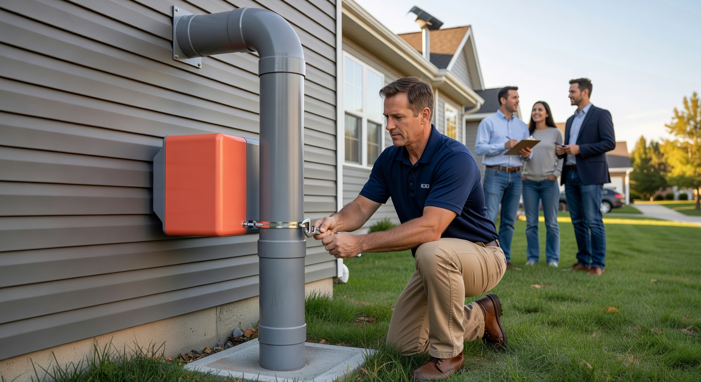 radon mitigation fan exhaust pipe exterior home