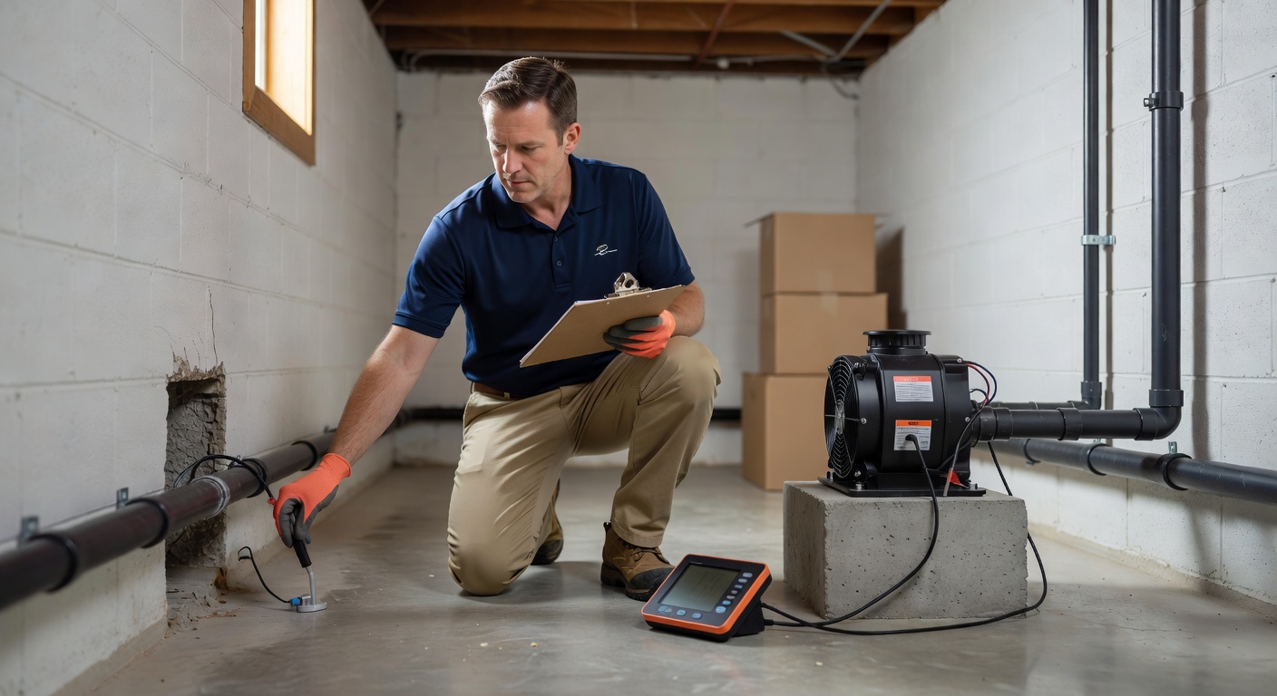 radon technician testing Apple Creek Ohio home