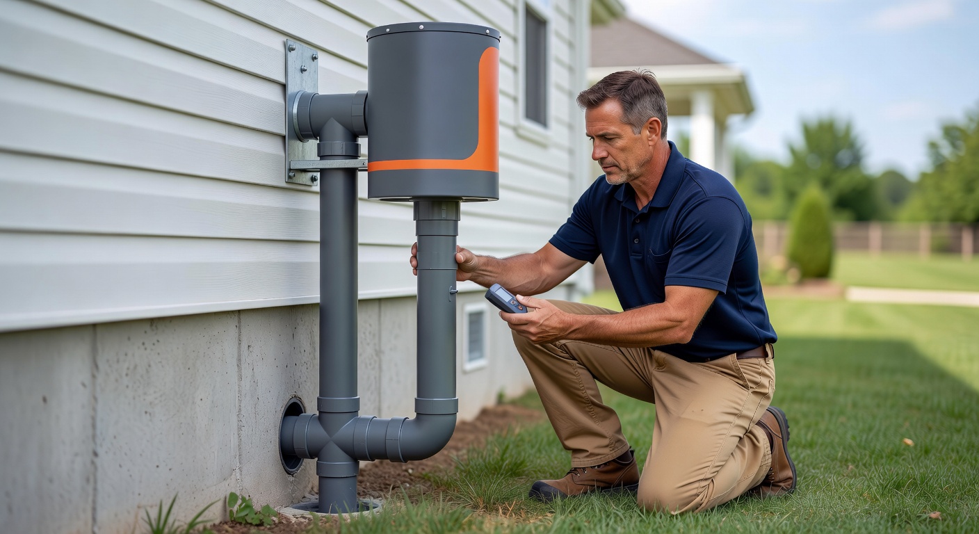 radon mitigation fan PVC pipe exterior installation
