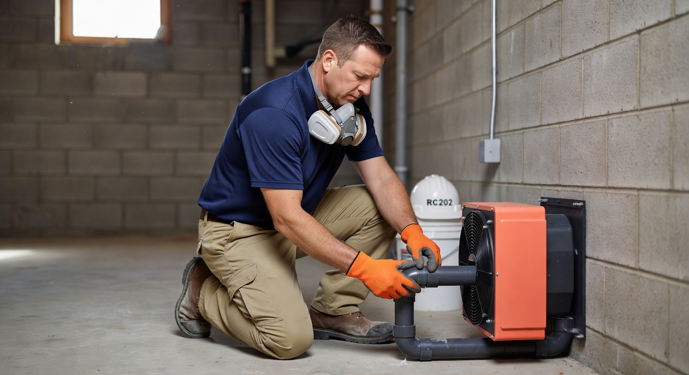 licensed radon technician installing mitigation system Ohio