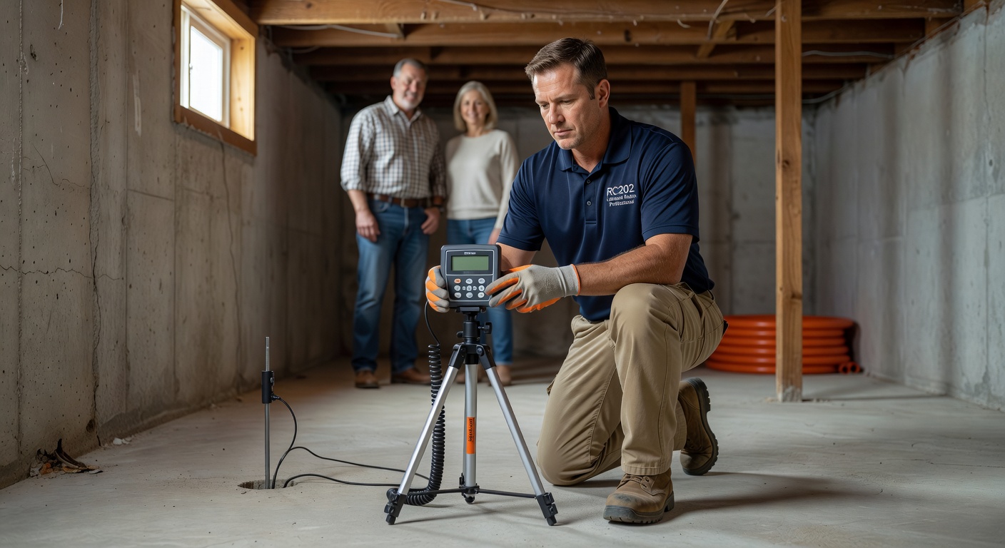licensed radon technician inspecting basement Twinsburg Ohio