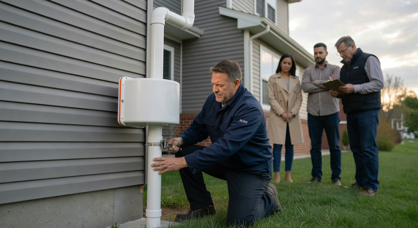 radon mitigation fan PVC pipe exterior home installation