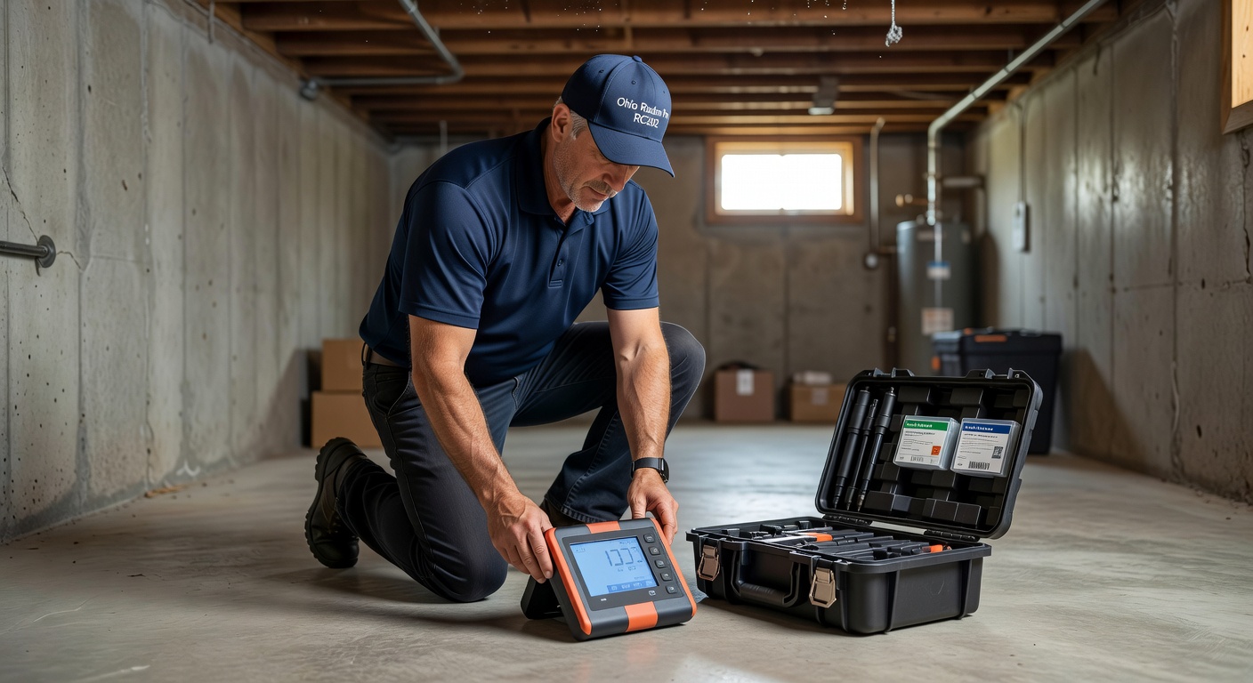 radon mitigation technician testing equipment Ohio home