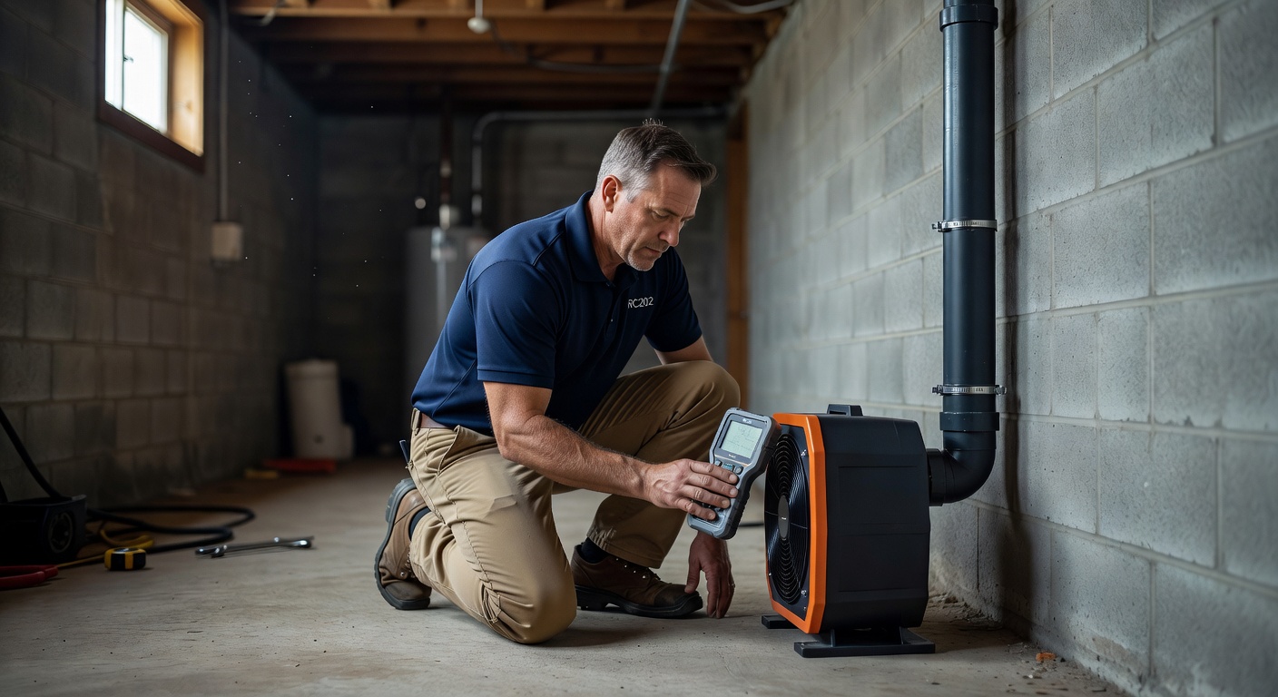 radon technician testing equipment Ohio basement