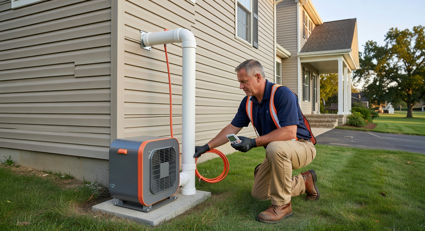 radon fan PVC pipe exterior installation house