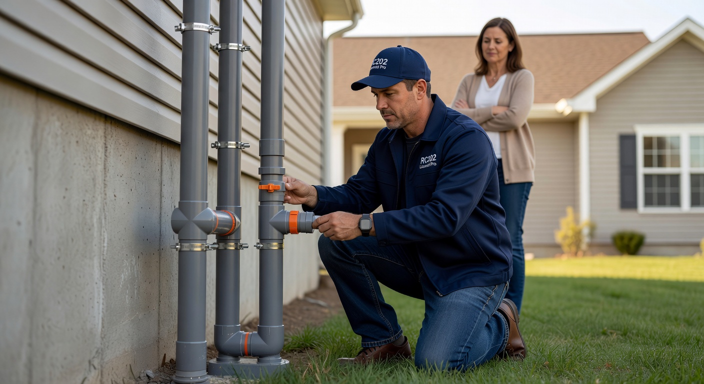 radon mitigation fan PVC pipe exterior home