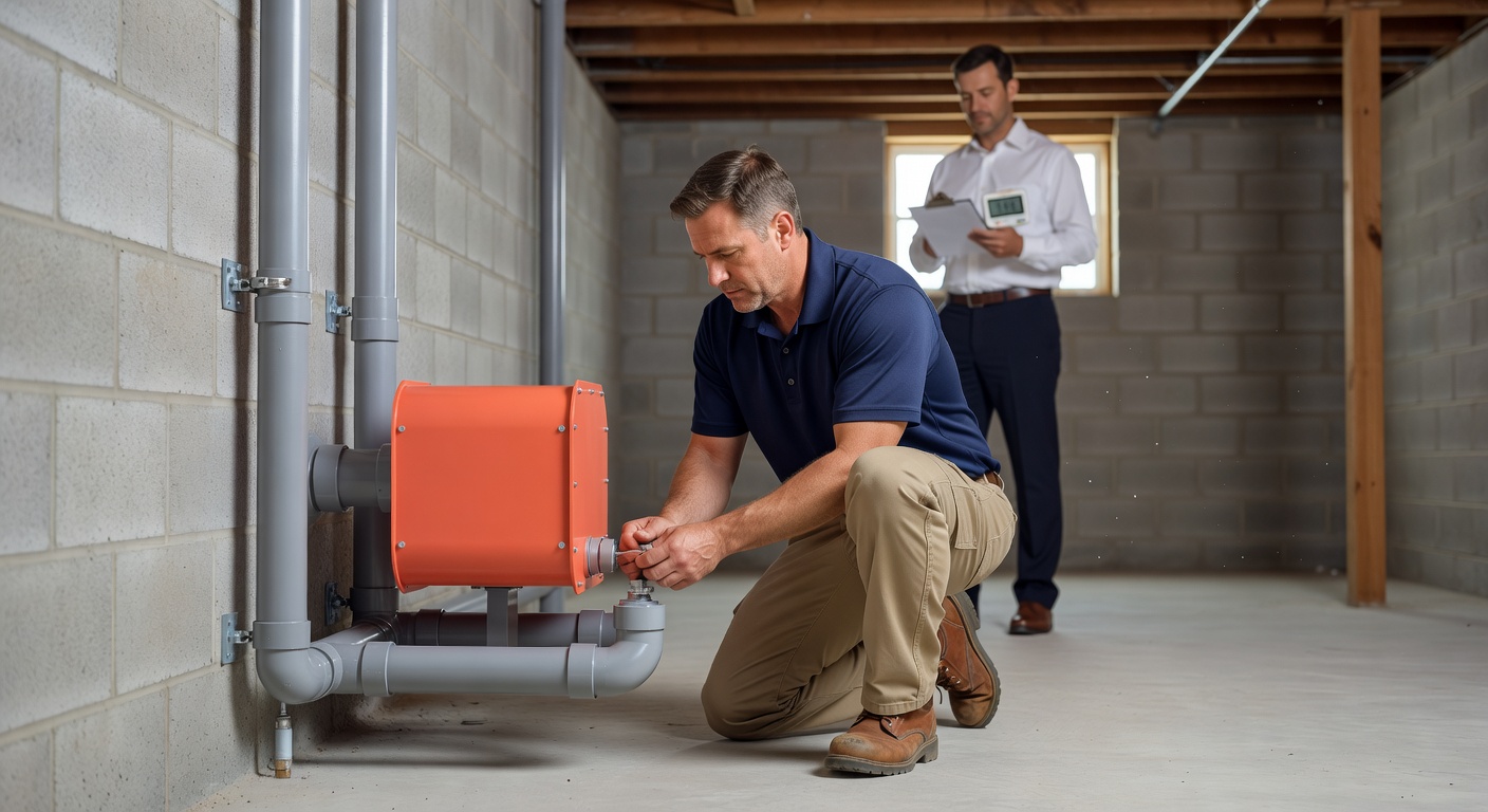 radon mitigation fan PVC pipe basement installation